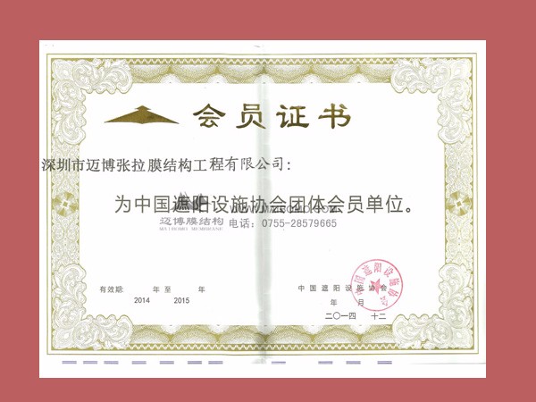 遮陽協(xié)會(huì)證書